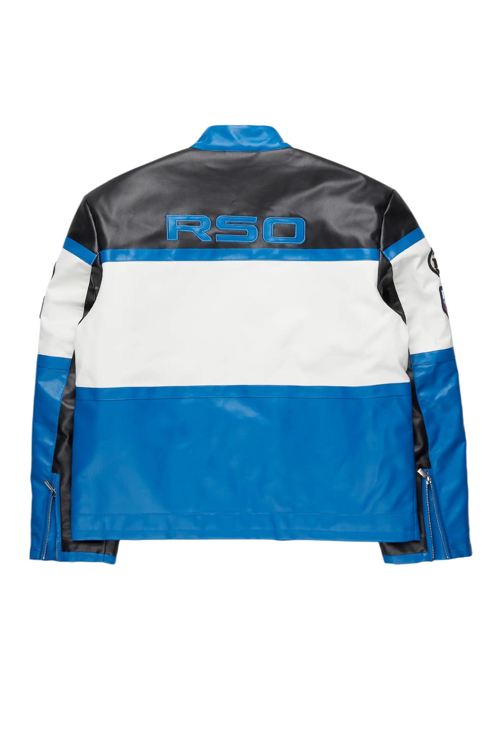 Balint Black/Blue Leather Moto Jacket Male Product Image