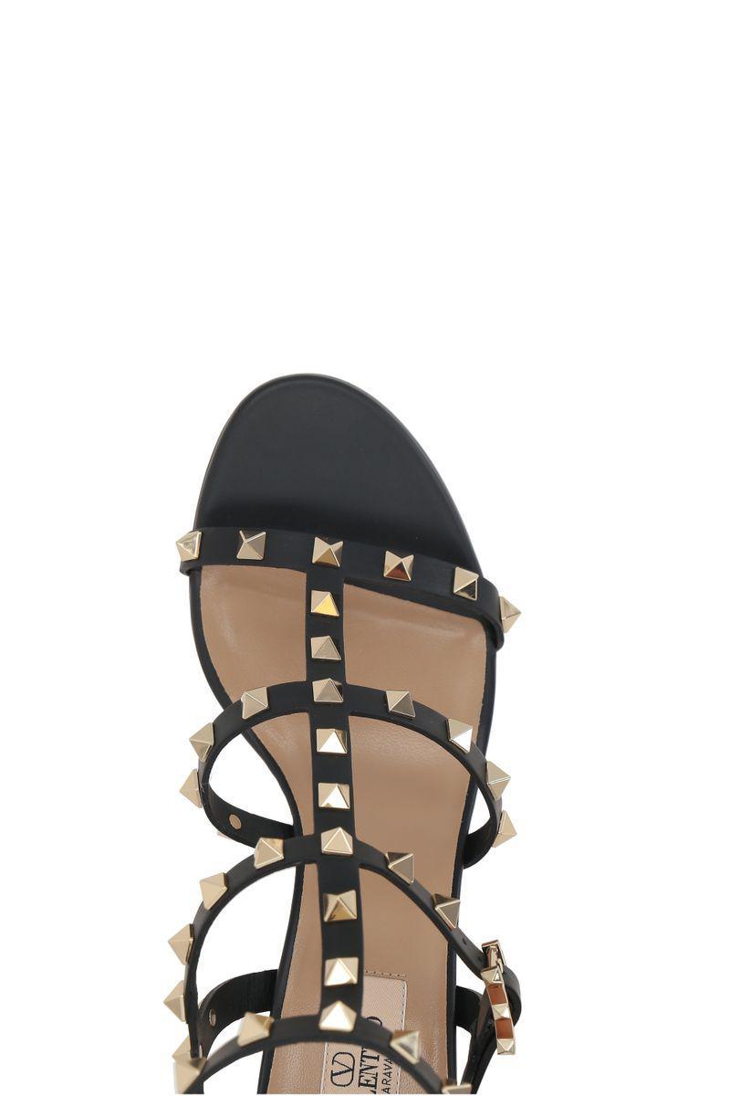 VALENTINO GARAVANI Valentino Rockstud Caged 90 Leather Ankle Strap Sandal In Black Product Image