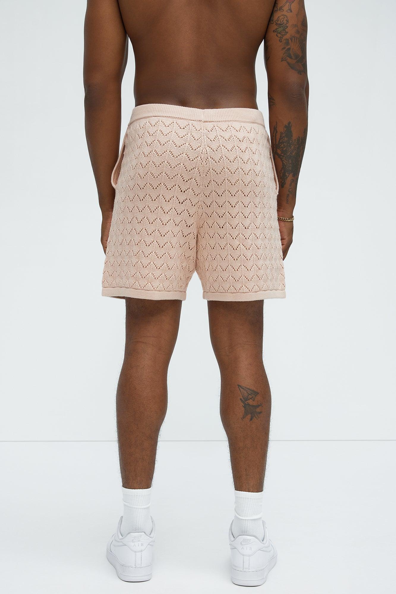 Waterfall Texture Open Knit Shorts - Mauve Product Image