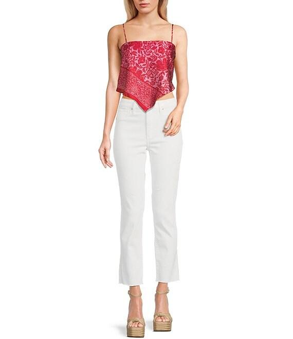 Honey & Sparkle Woven Print Satin Spaghetti Strap Hanky Hem Top Product Image