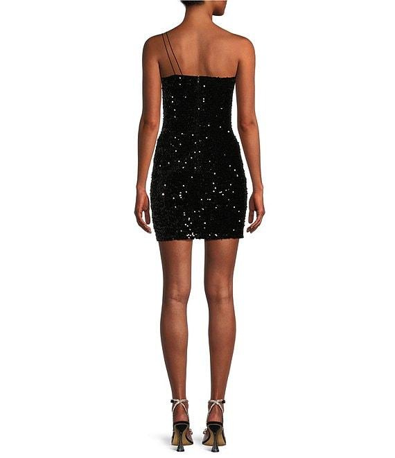 Midnight Doll One Shoulder Sequin Front Slit Bodycon Dress Product Image