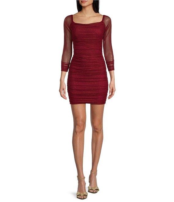 Pear Culture Long Sleeve Glitter Power Mesh Dress Product Image