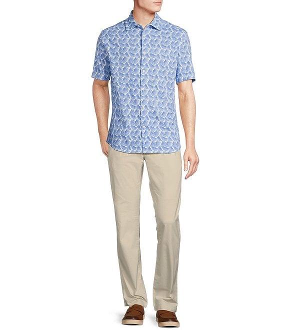 Cremieux Blue Label Jersey Leaf Print Short Sleeve Coatfront Shirt Product Image