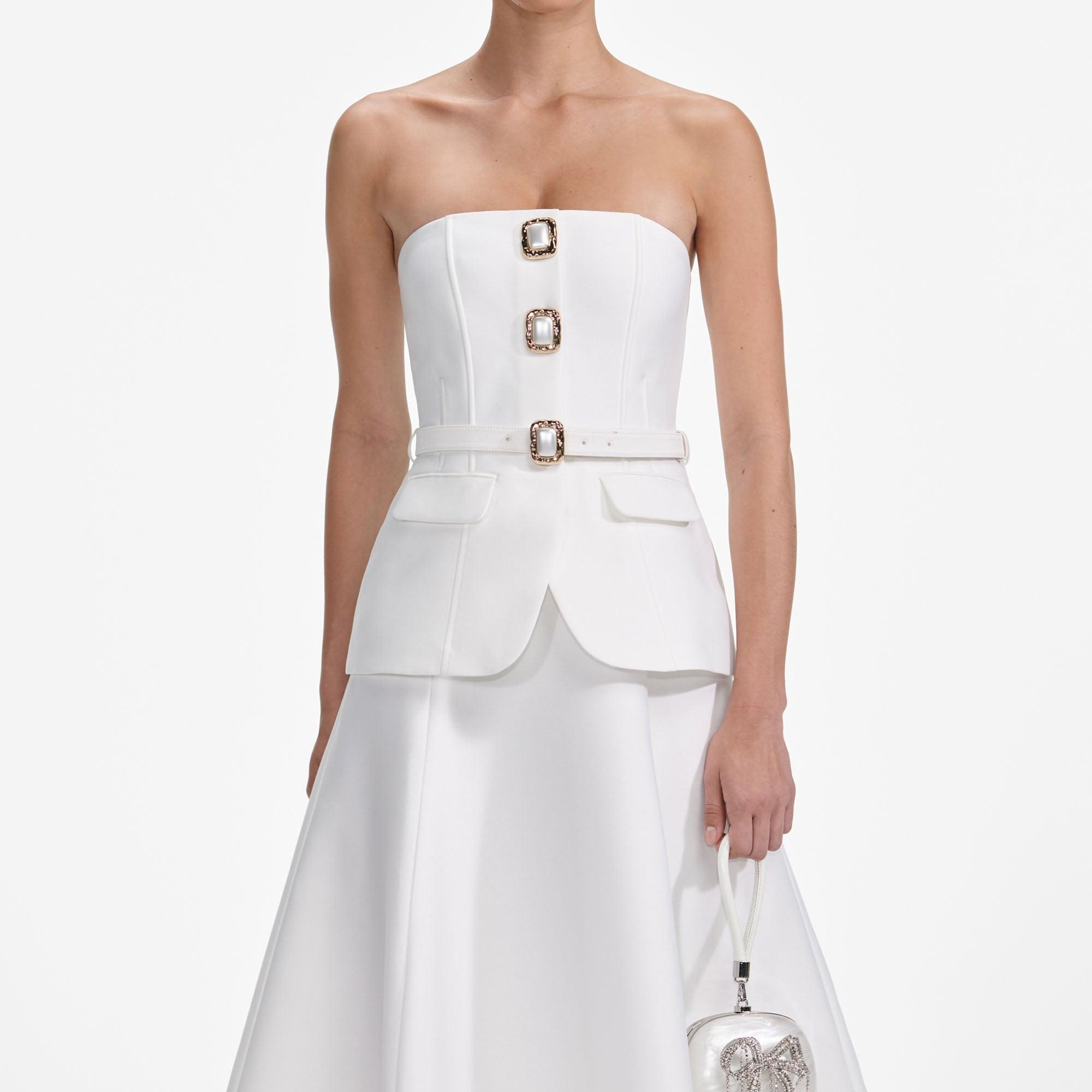 White Taffeta Bandeau Midi Dress Product Image