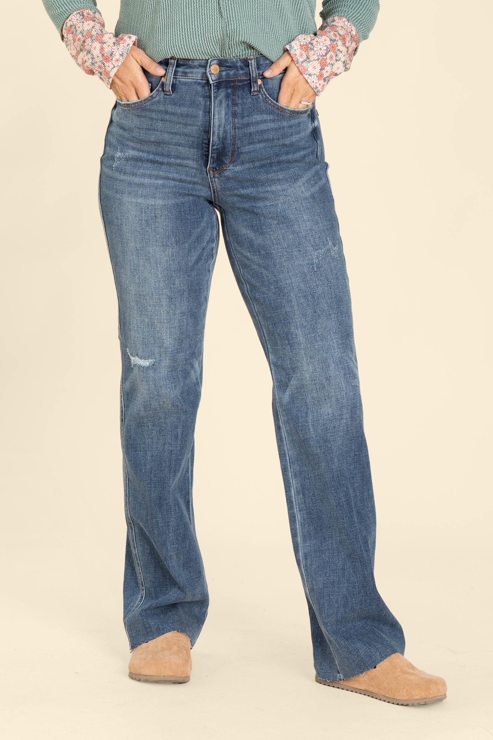 Judy Blue Tummy Control Raw Hem Straight Leg Jeans Product Image