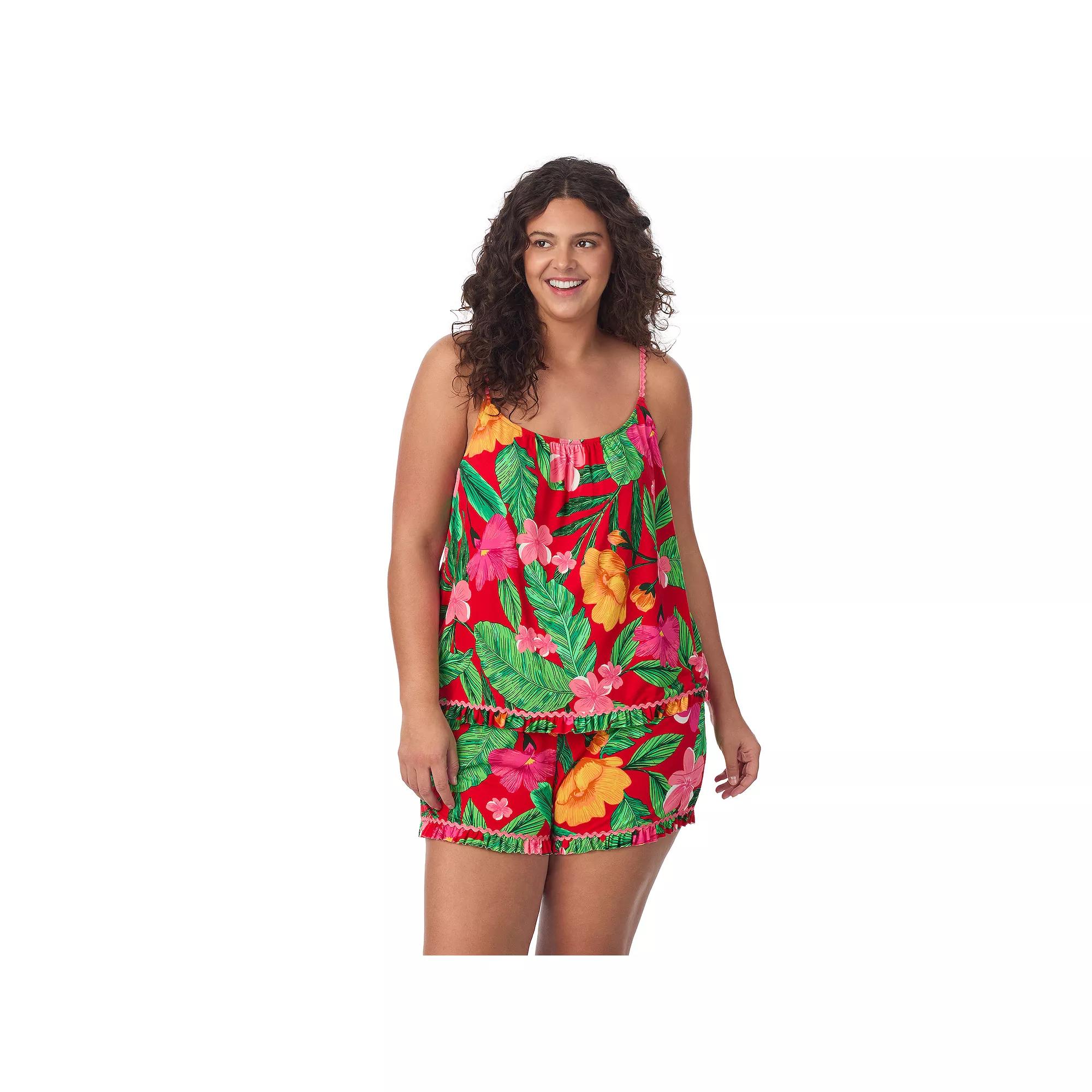 Plus Size Beauty Sleep Social 2-Piece Cozy Pajama Tank Top & Pajama Shorts Set, Women's, Size: 2XL, Aloha Product Image