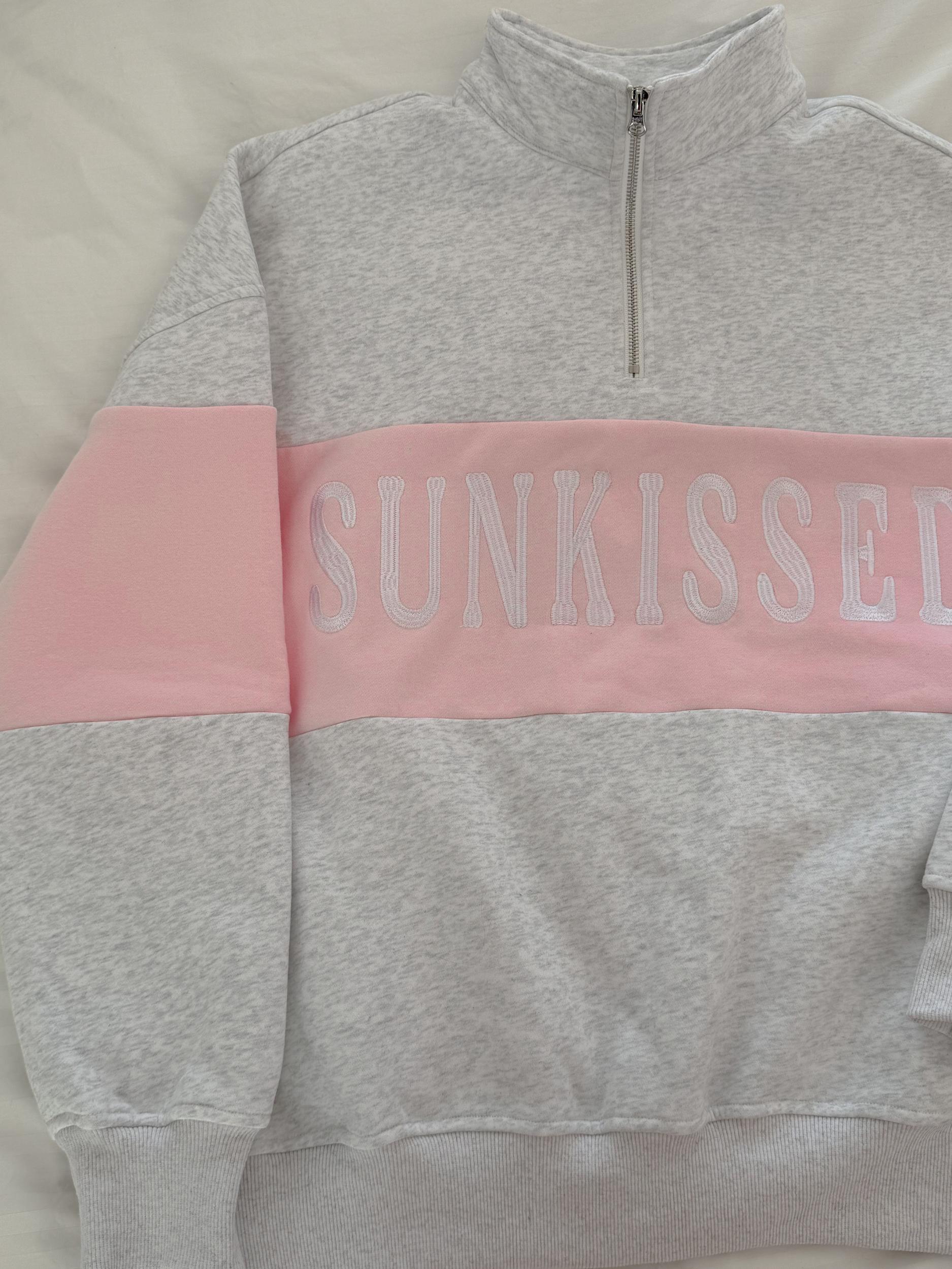 Pearl Grey And Pink Sunkissed Embroider Quarter-Zip Product Image