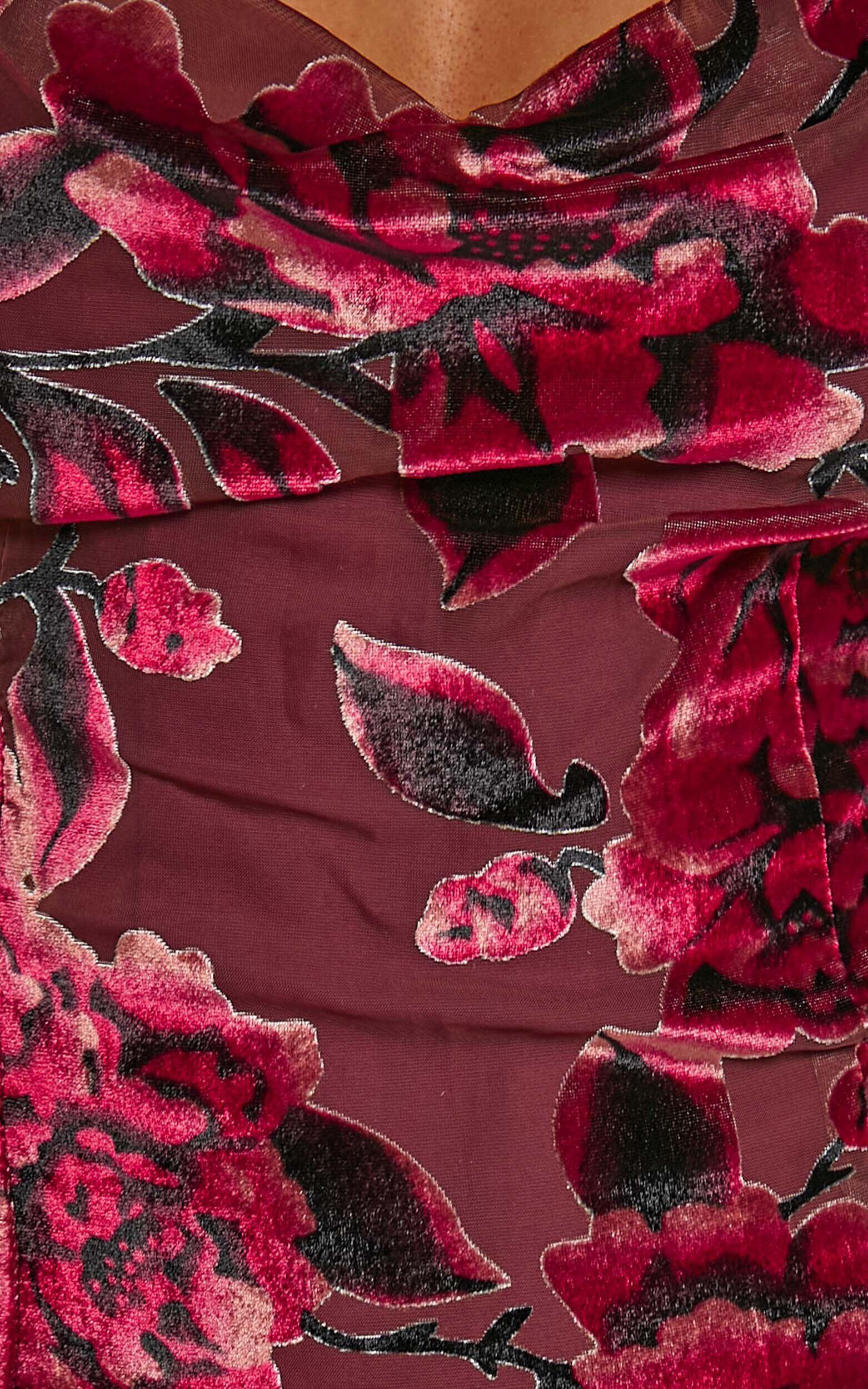 Aletta Maxi Dress - Cowl Cross Back Dress in Wine Floral Product Image