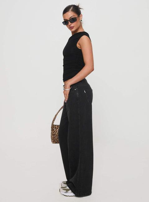 Ramos Low Rise Denim Jeans Washed Black Product Image