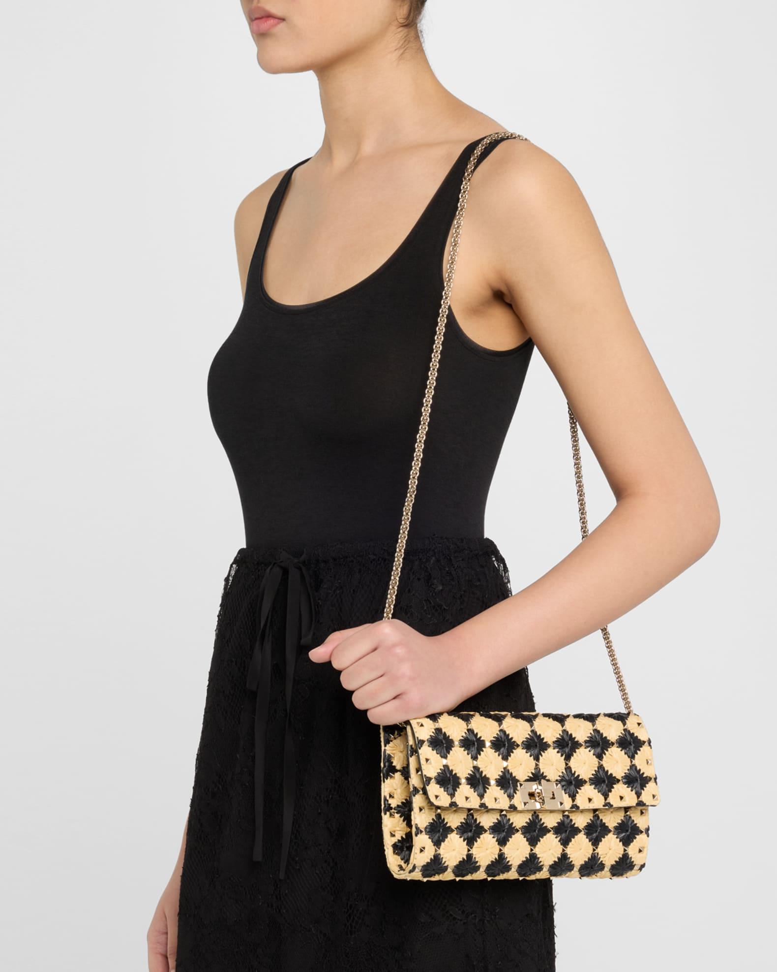 Rockstud Embroidered Raffia Shoulder Bag Product Image