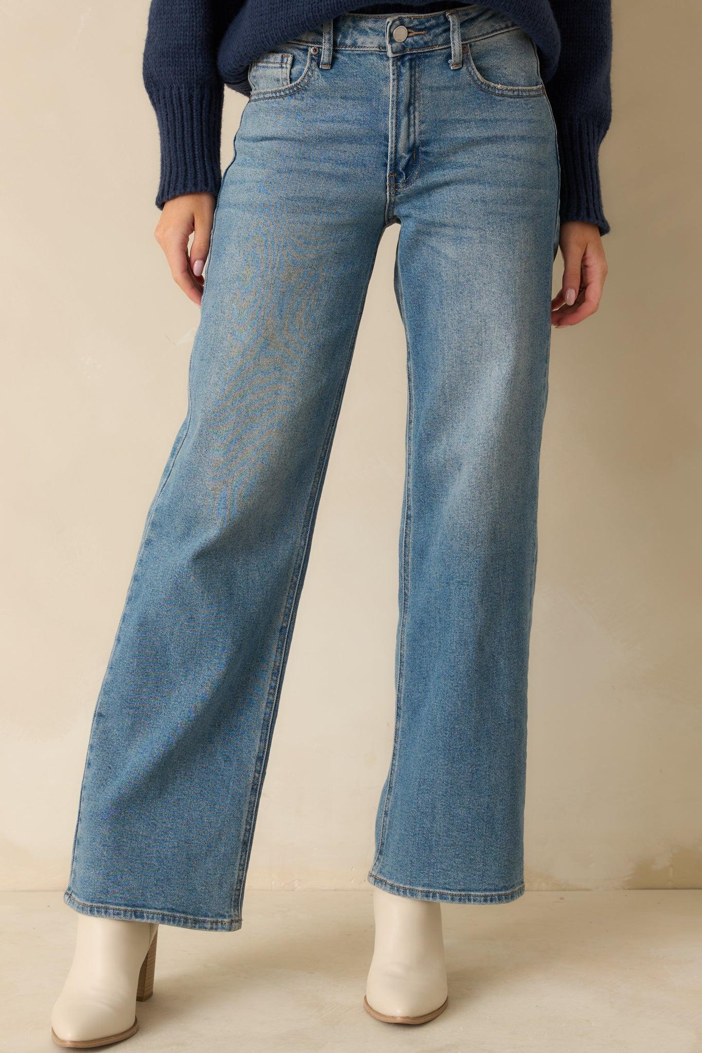 Day Dreaming Medium Wash Wide Leg Jeans Product Image
