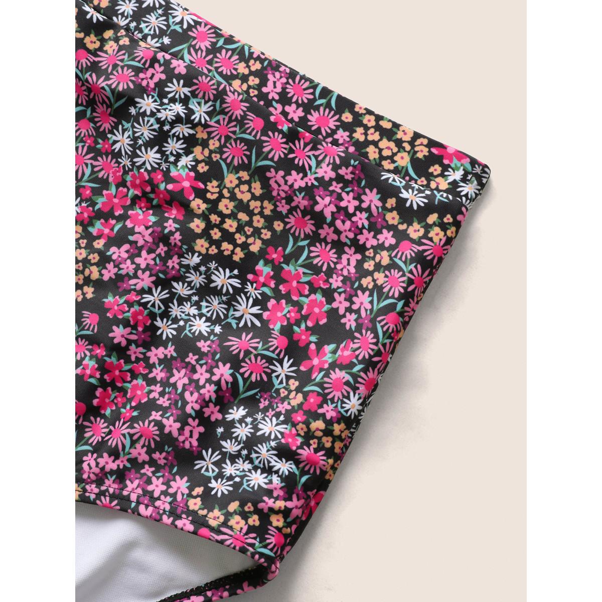 Plus Size Ditsy Floral U Neck High Rise Swim Dress Women's Swimwear Multicolor Beach Bodycon U-neck High stretch Curve Swim Dresses BloomChic 22-24/3X Product Image