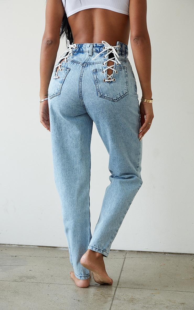 Shape Vintage Wash Lace Up Detail Straight Leg Jeans Product Image