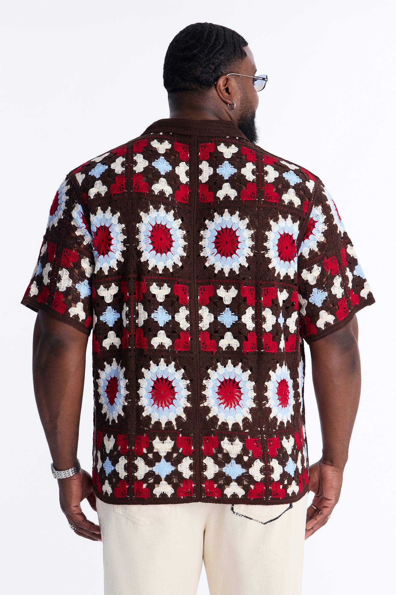 Desert Hues Crochet Button Up Shirt - Brown Male Product Image