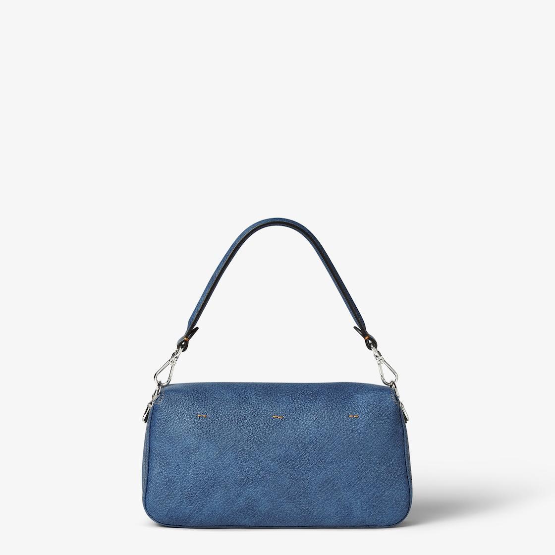 BaguetteDenim-effect blue leather bag Product Image