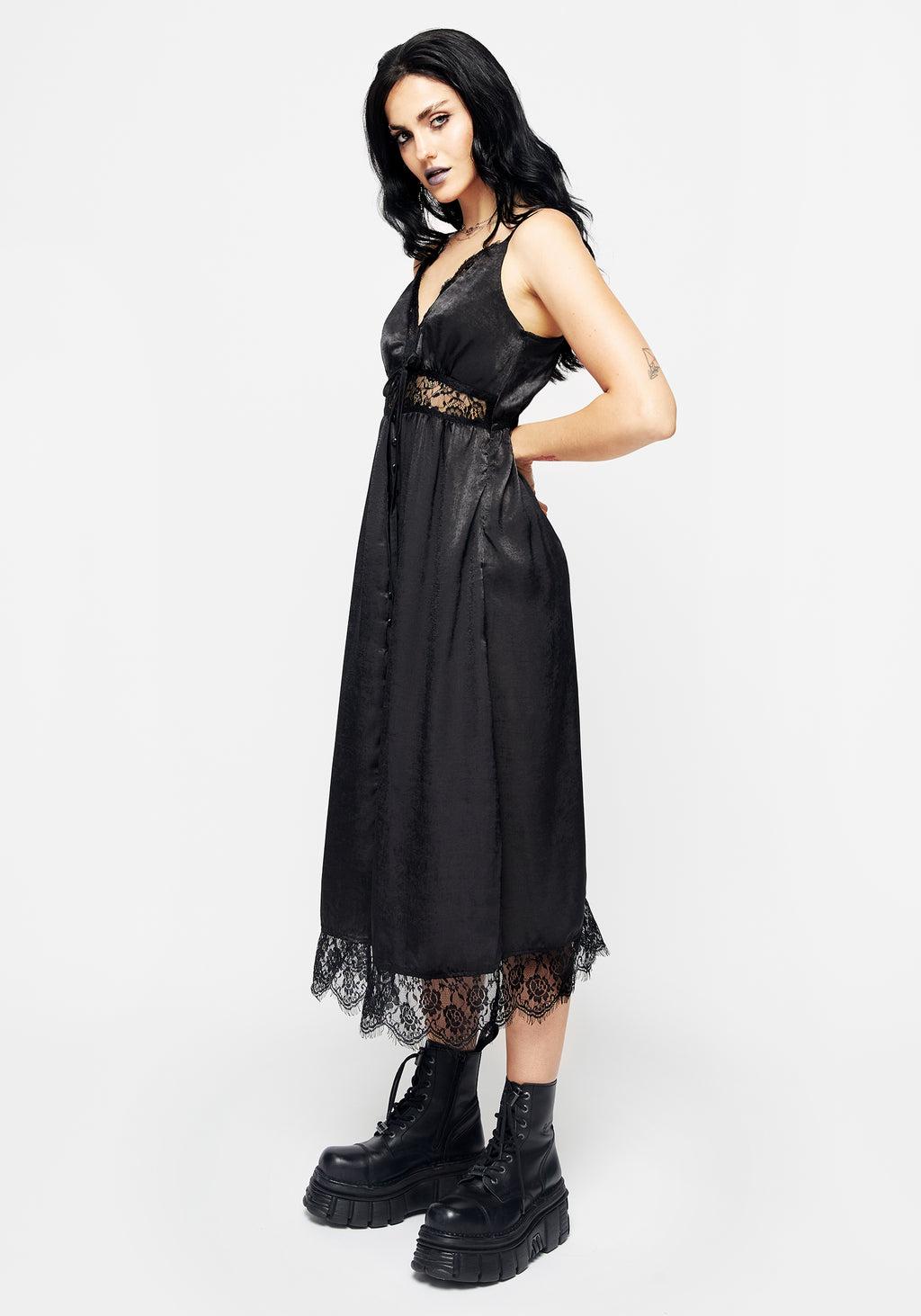 Conjure Satin Lace Trim Cami Midi Dress Product Image