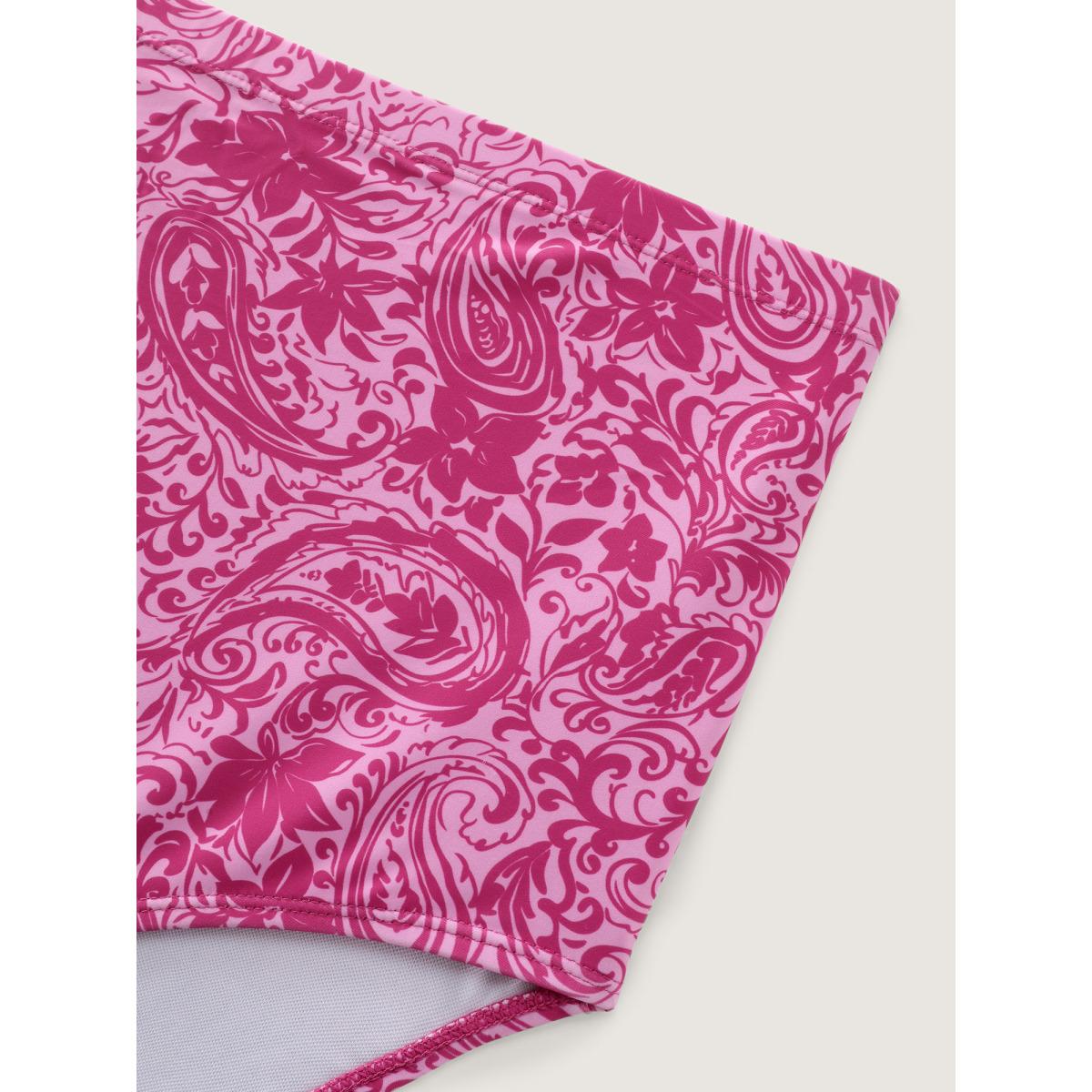 Plus Size Paisley Print Twist Front Swim Dress Women's Swimwear Greenbean Resort Bodycon U-neck High stretch Curve Swim Dresses BloomChic 30/6X Product Image