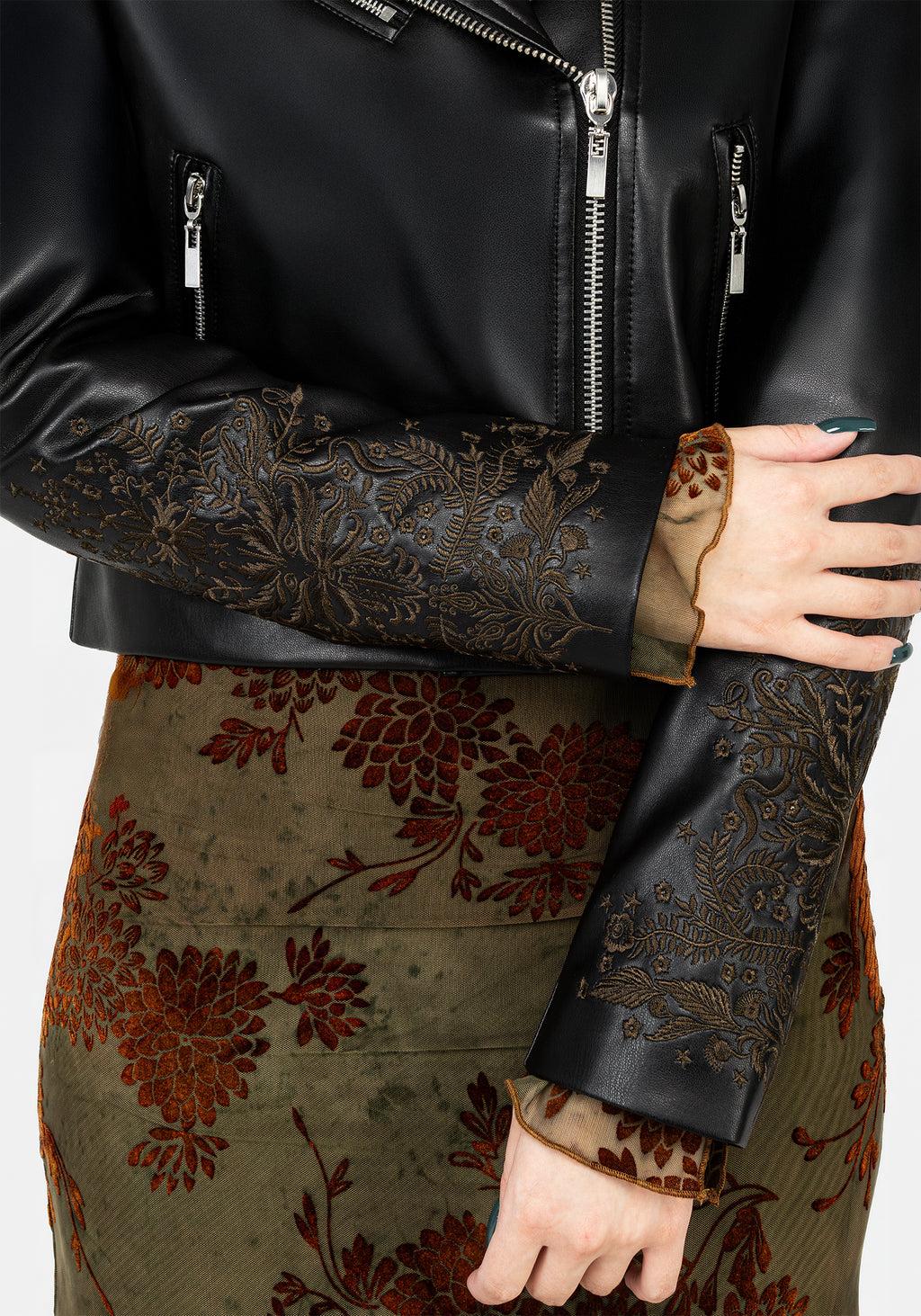 Vervain Embroidered Faux Leather Biker Jacket Product Image