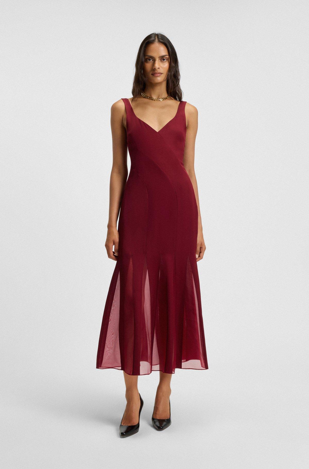 Satin slip dress with silk-organza inserts Product Image