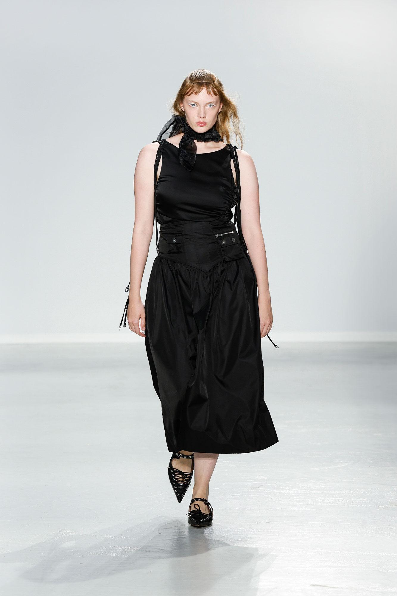 Black Duchesse Nylon Long Pocket Skirt Product Image