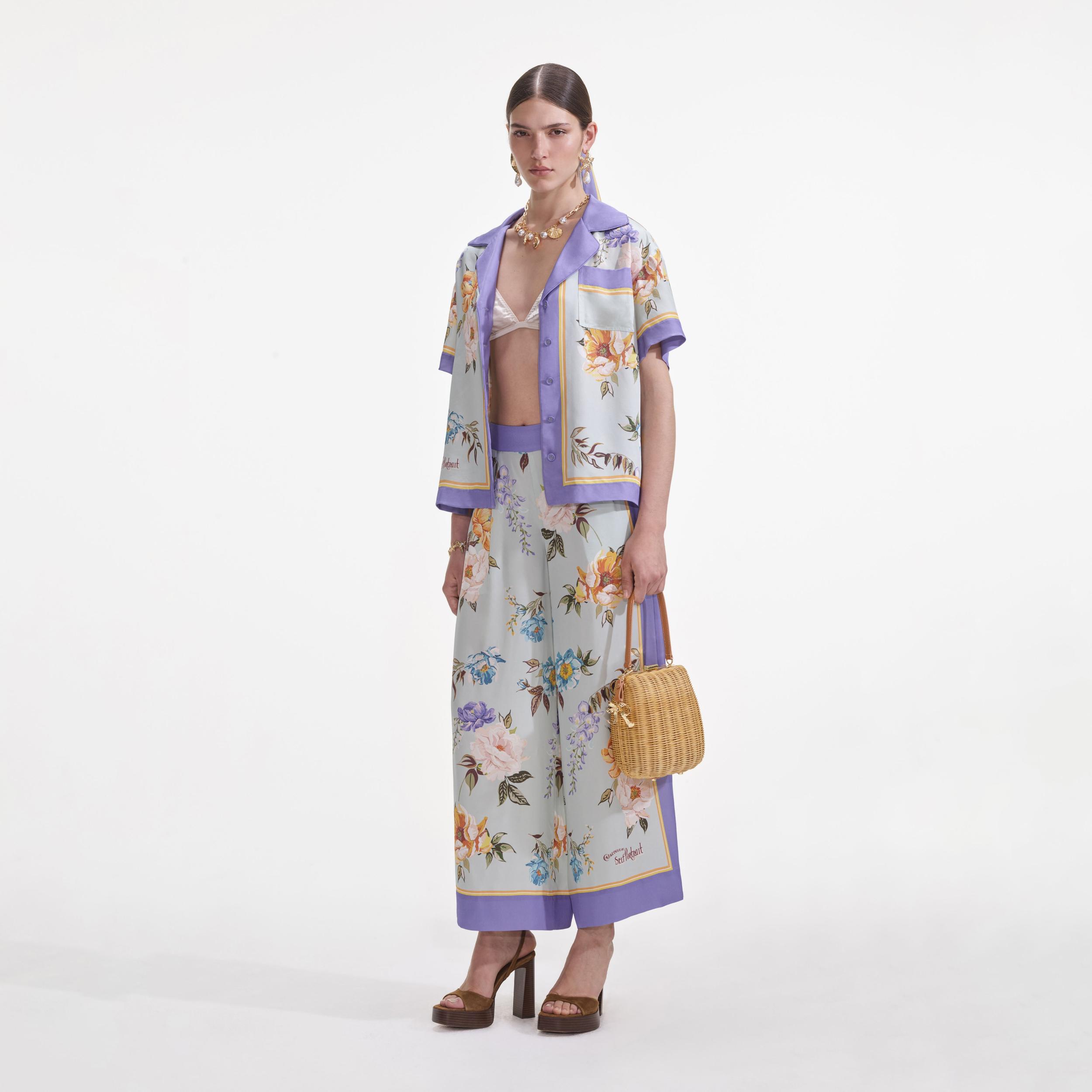 Blue Floral Viscose Shirt Product Image