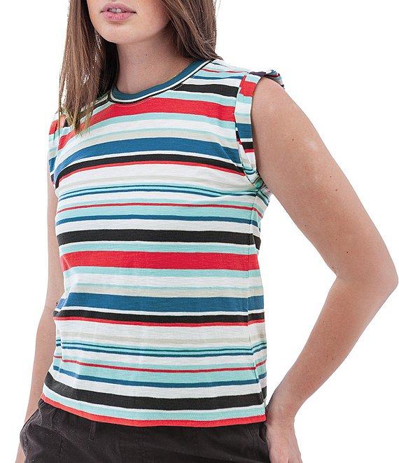 Aventura Summerville Stripe Organic Cotton Knit Crew Neck Rolled Sleeves Tank Top Product Image