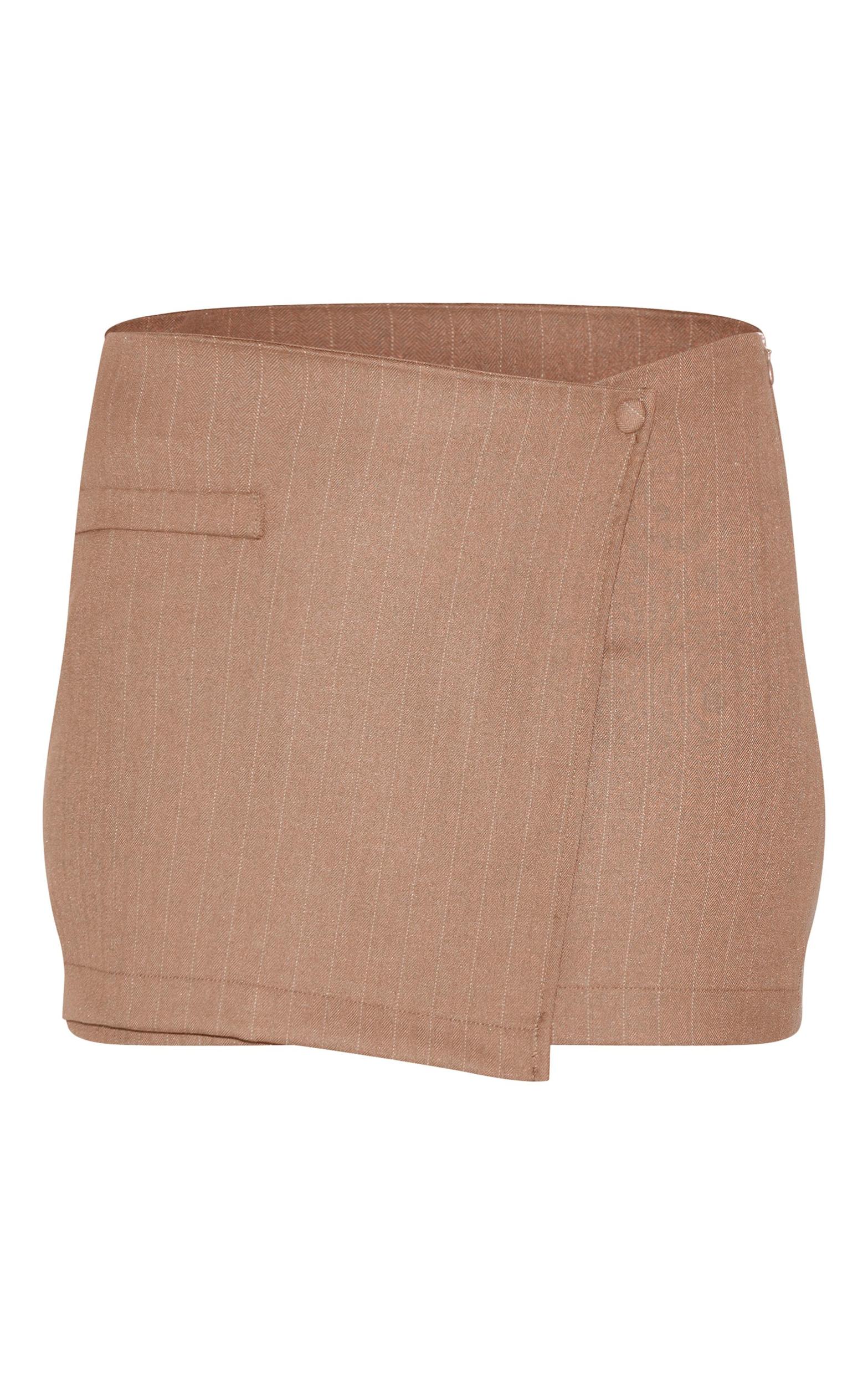 Taupe Stripe Woven Wrap Detail Mini Skirt Product Image