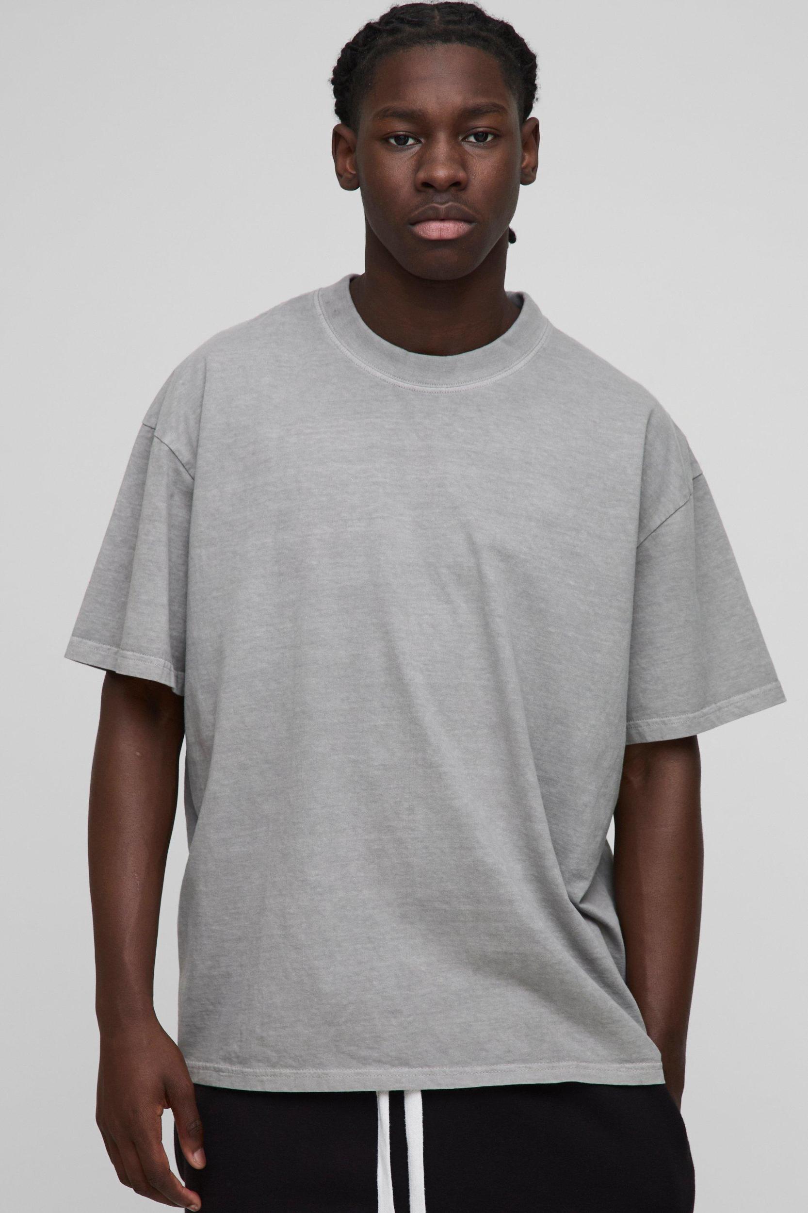 Oversized Extended Neck Worldwide Gothic Dog Graphic Washed T-Shirt | boohooMAN USA Product Image