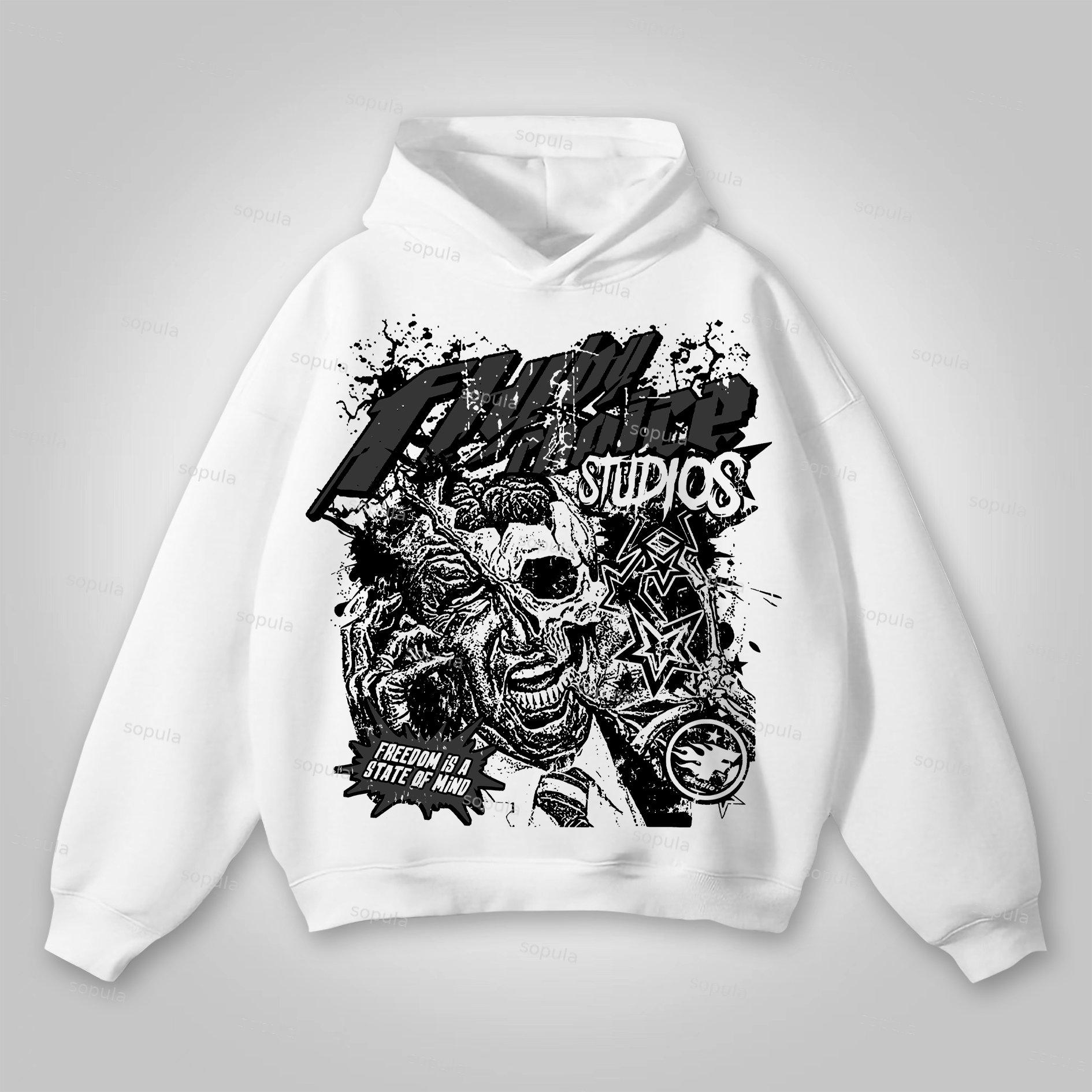 Sopula Vintage Fly By Choice Freedom Is A State Of Mind Skull Graphic Hoodie Product Image