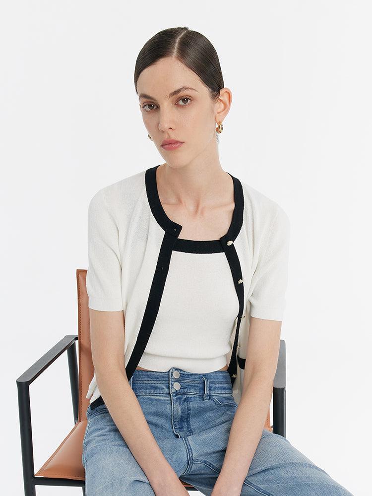 Contrast Trim Knitted Cardigan And Camisole Two-Piece Set Product Image