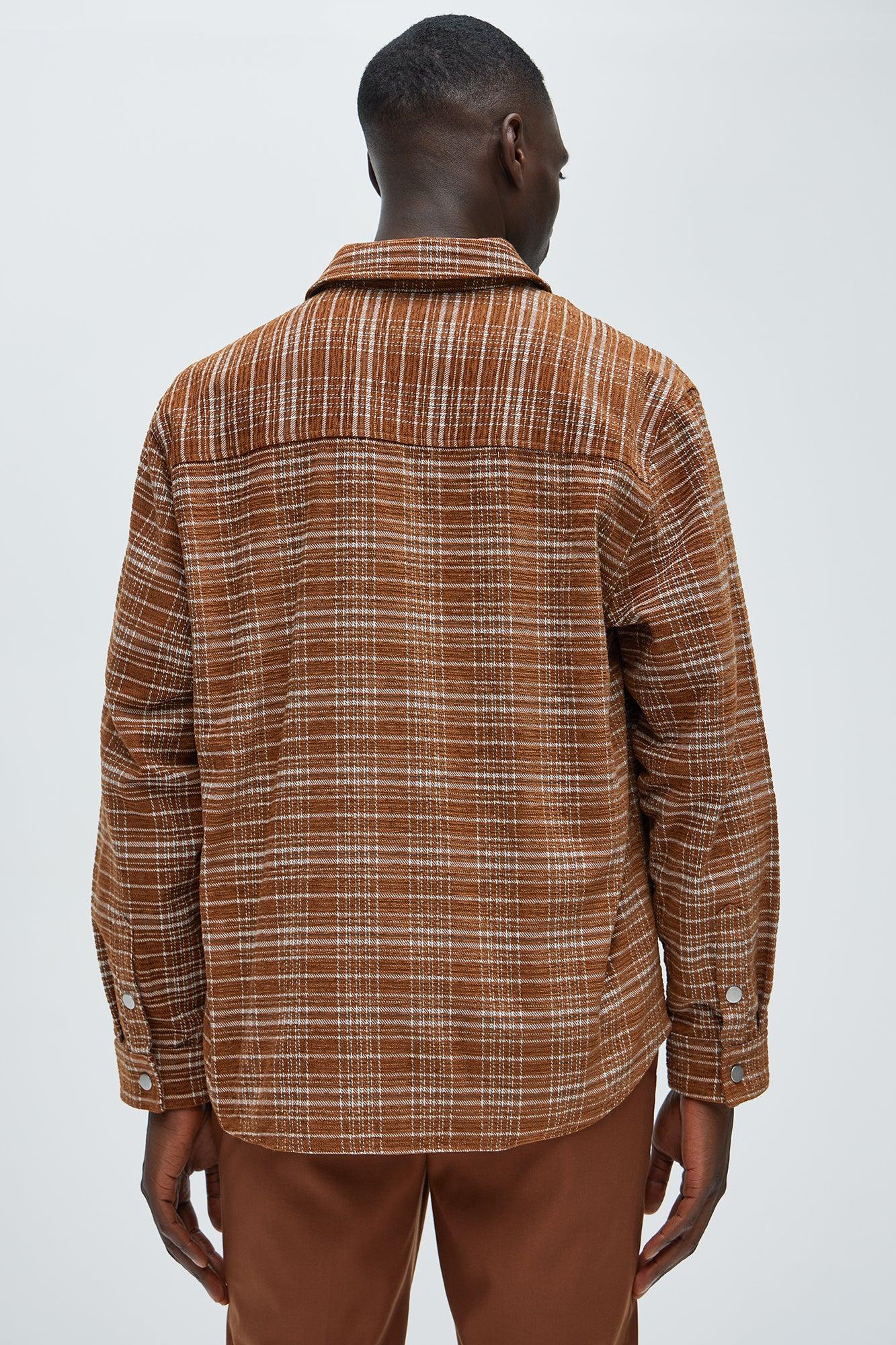 Walter Textured Plaid Button Up Shirt - Brown Combo Male Product Image