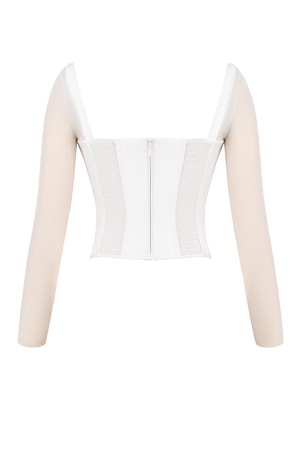 Araminta  white long sleeve mesh corset Product Image