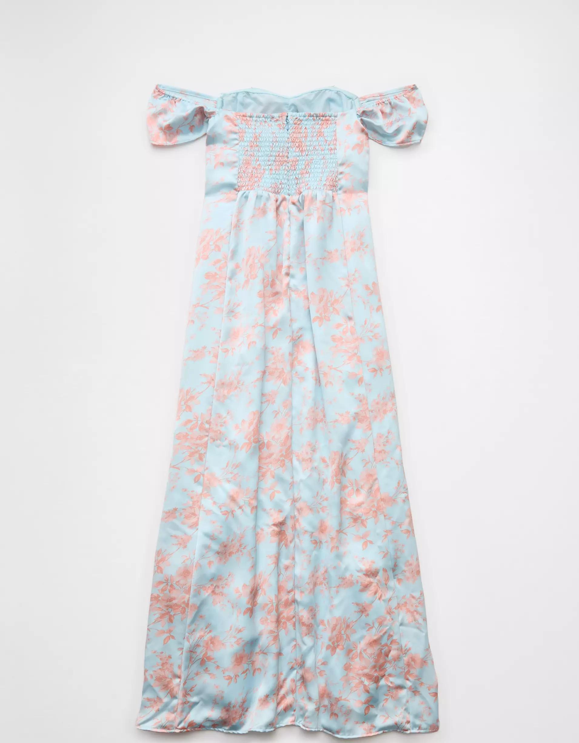 AE Satin Sweetheart Off-The-Shoulder Maxi Dress Product Image