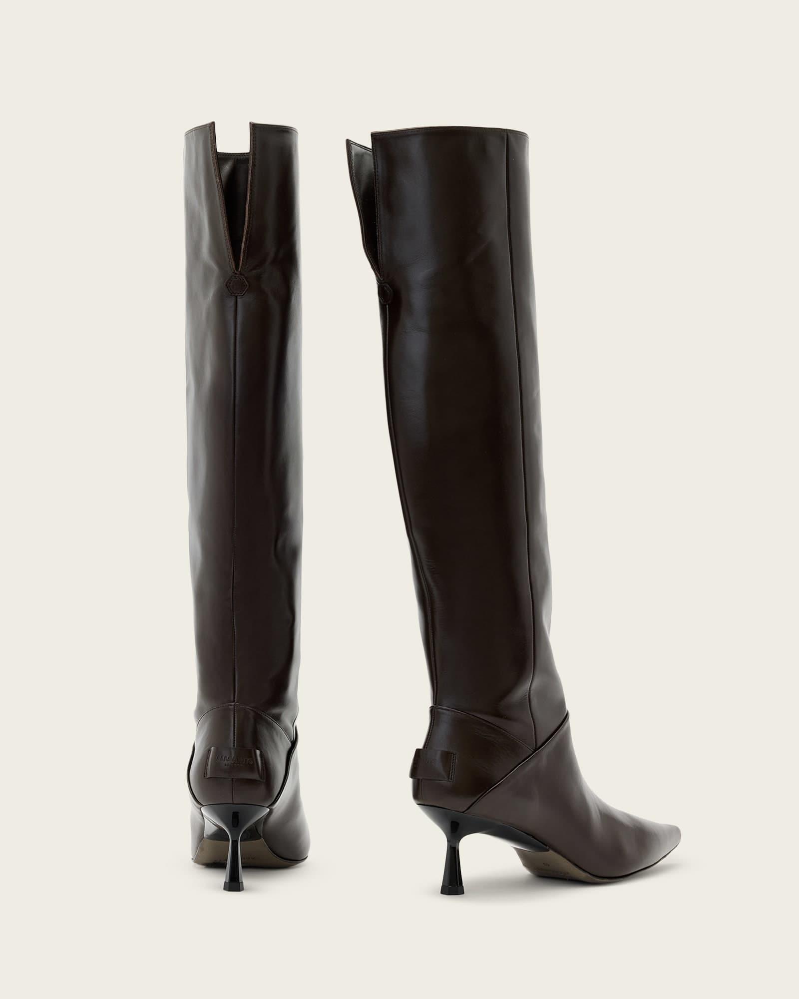 Odyssey Knee High Leather Boots Brown | ALLSAINTS US Product Image