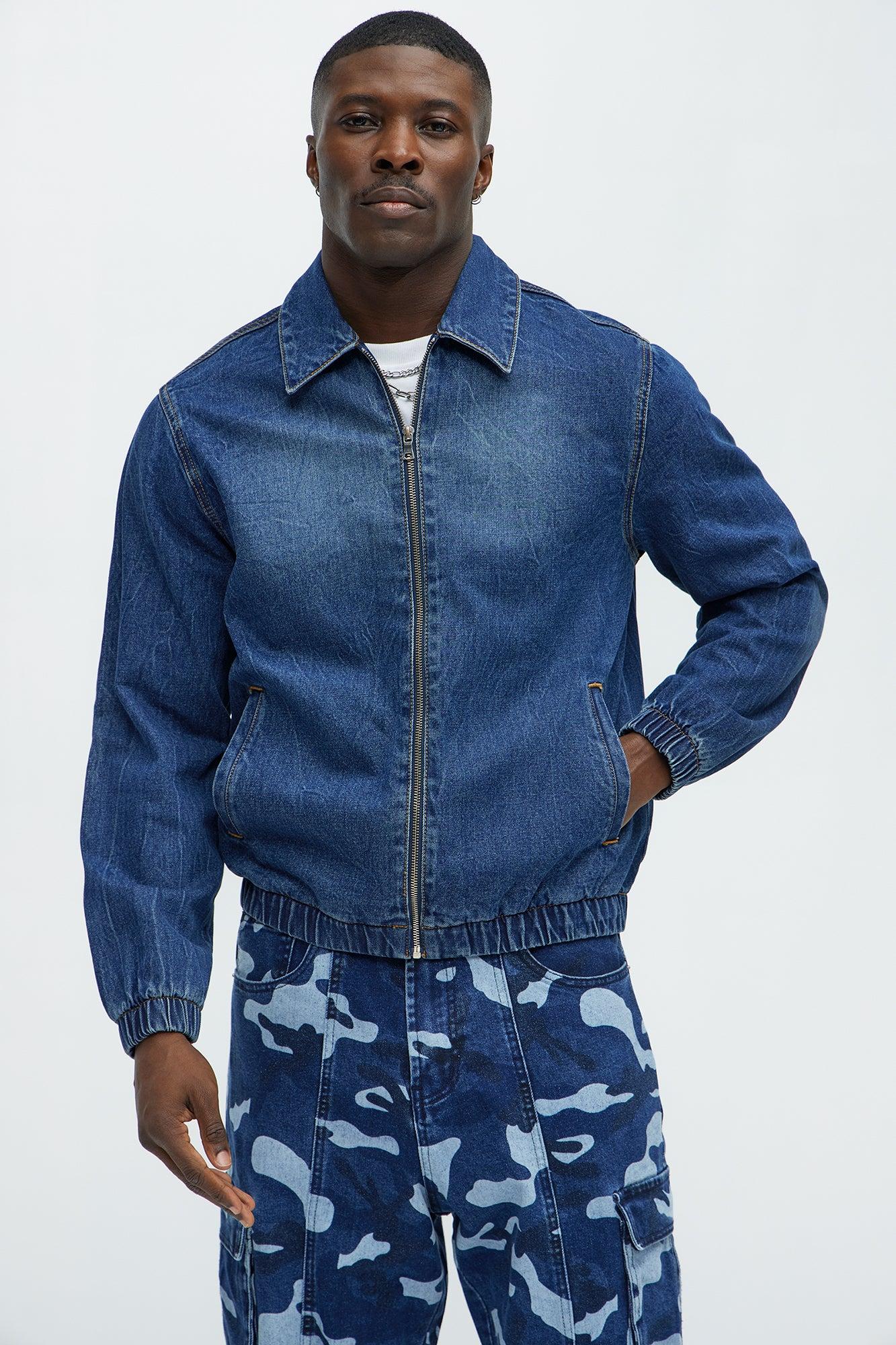 Elastic Waist Vintage Style Denim Jacket - Dark Wash Product Image