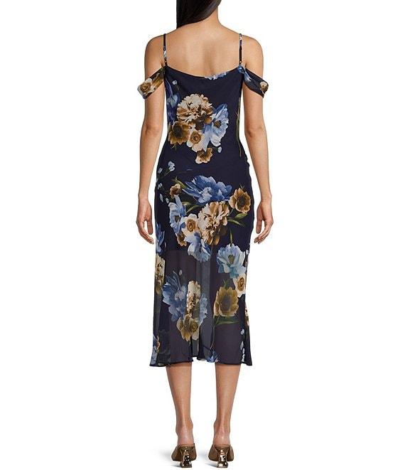 I.N. San Francisco Cowl Neck Cold Shoulder Floral Midi Slit Dress Product Image