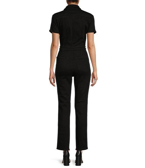 Good American Fit For Success Short Sleeve Point Collar Straight Leg Stretch Denim Flight Suit Product Image