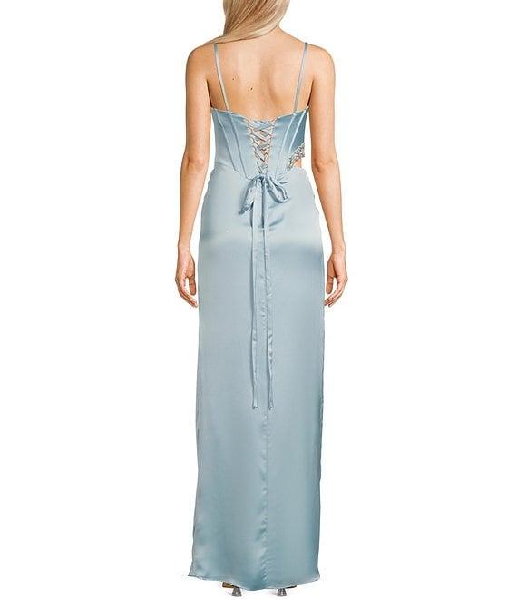 GB Satin Cutout Bejeweled Dress Product Image