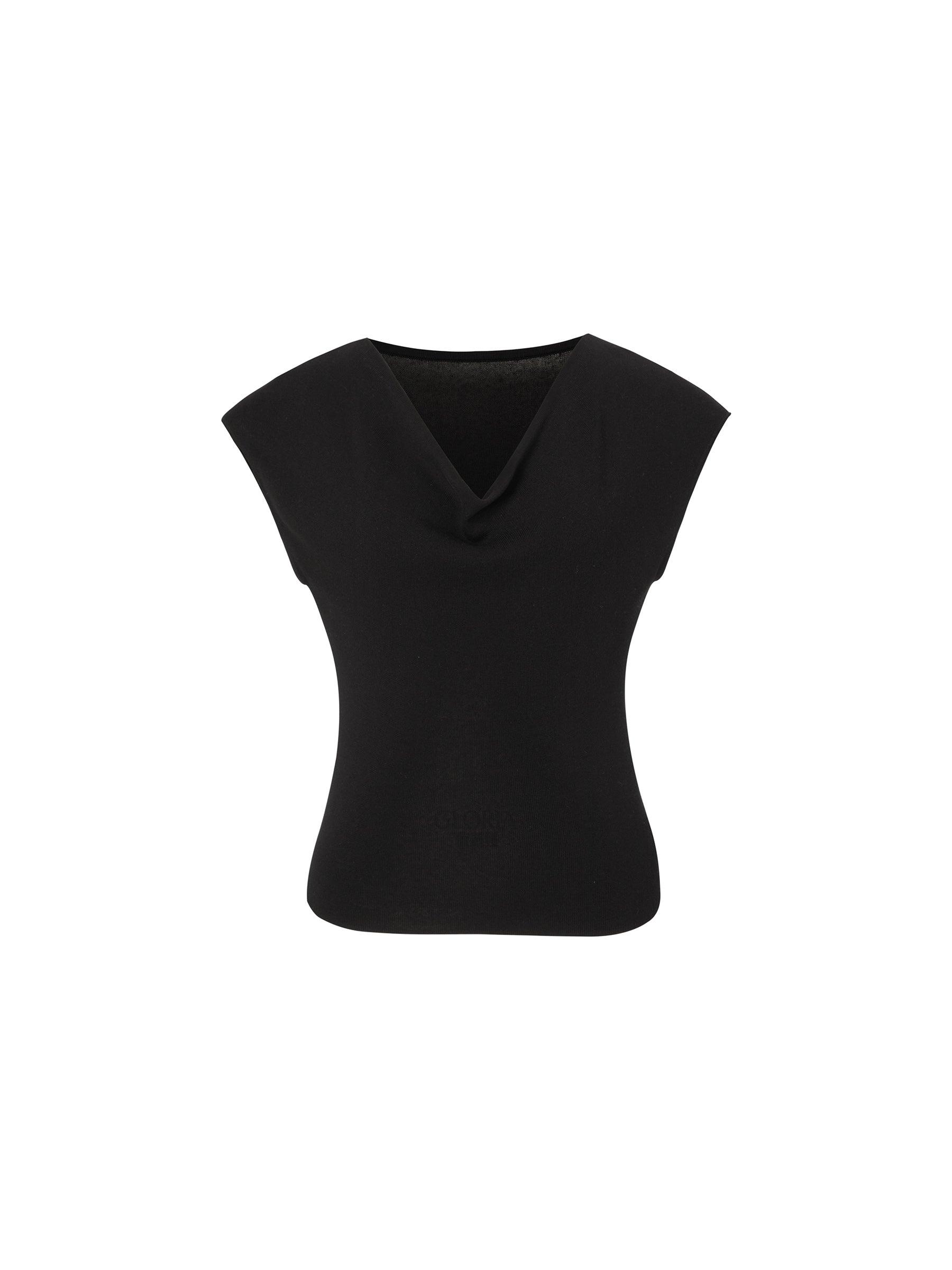Tencel Mulberry Silk Cowl Neck Women Cap Sleeve Knit Top Product Image