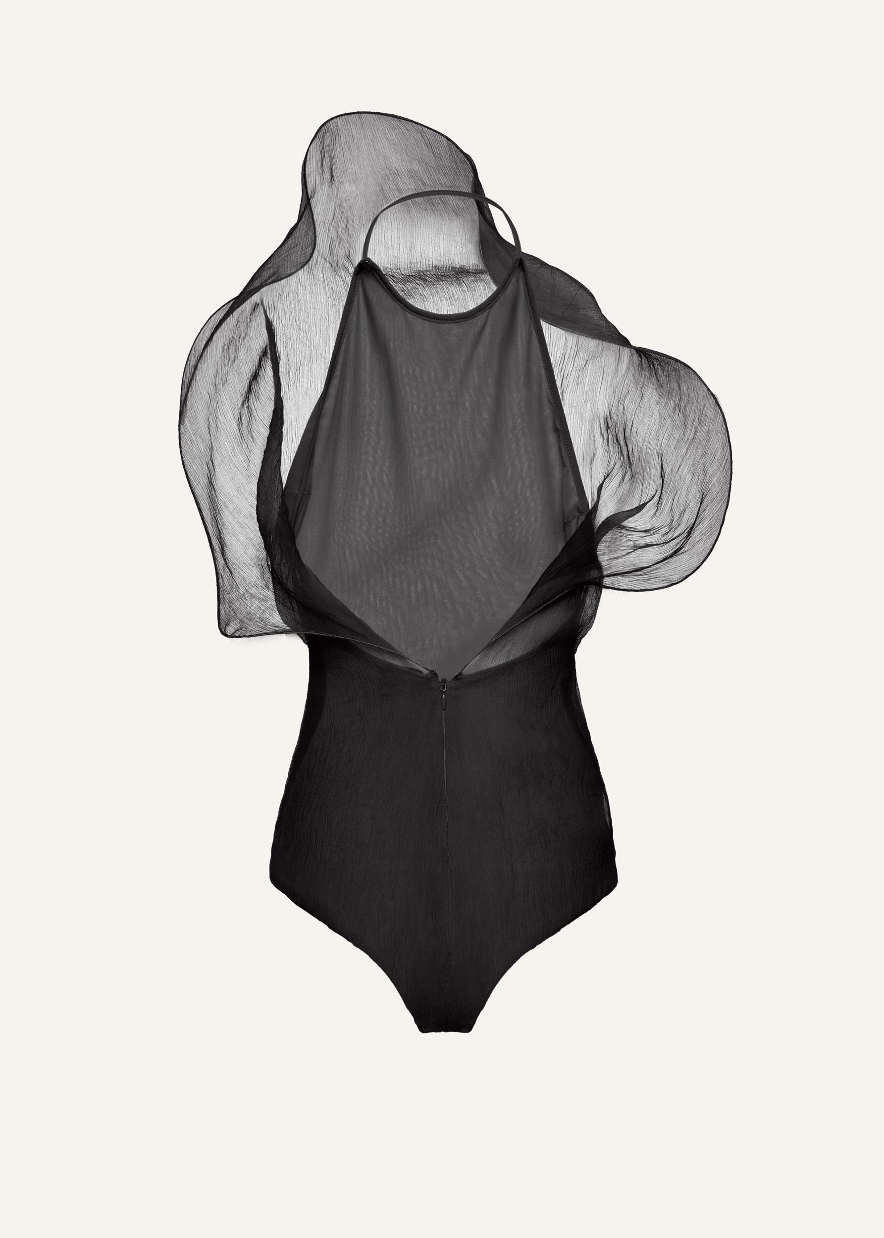 Silk organza bodysuit in black Product Image