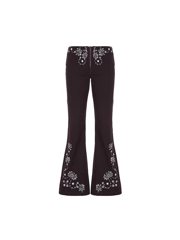 Vintage Embroidered Flap Waist Design Flare Jeans Product Image