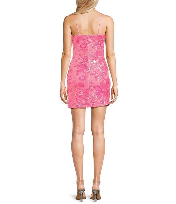 Midnight Doll Spaghetti Strap Scoop Neck Floral Sequin Pattern Bodycon Dress Product Image