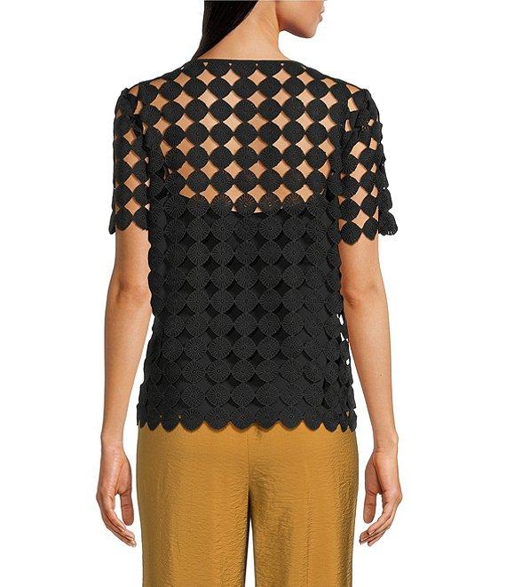 Anne Klein Chemical Lace Crew Neck Short Sleeve Top Product Image
