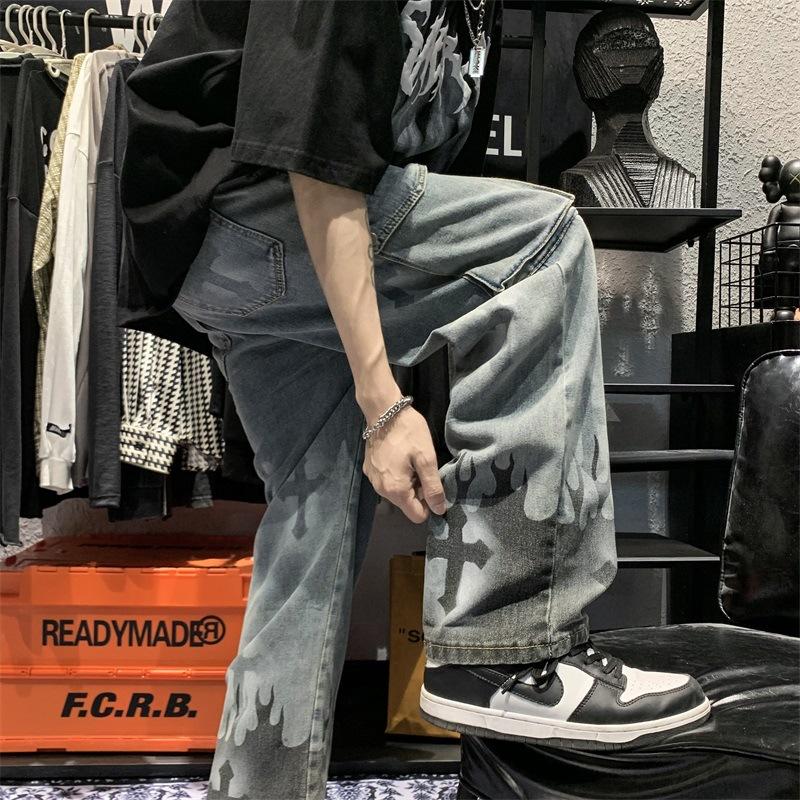 Sopula Men's Vintage Wash Cross Cargo Boyfriend Street Jeans Product Image