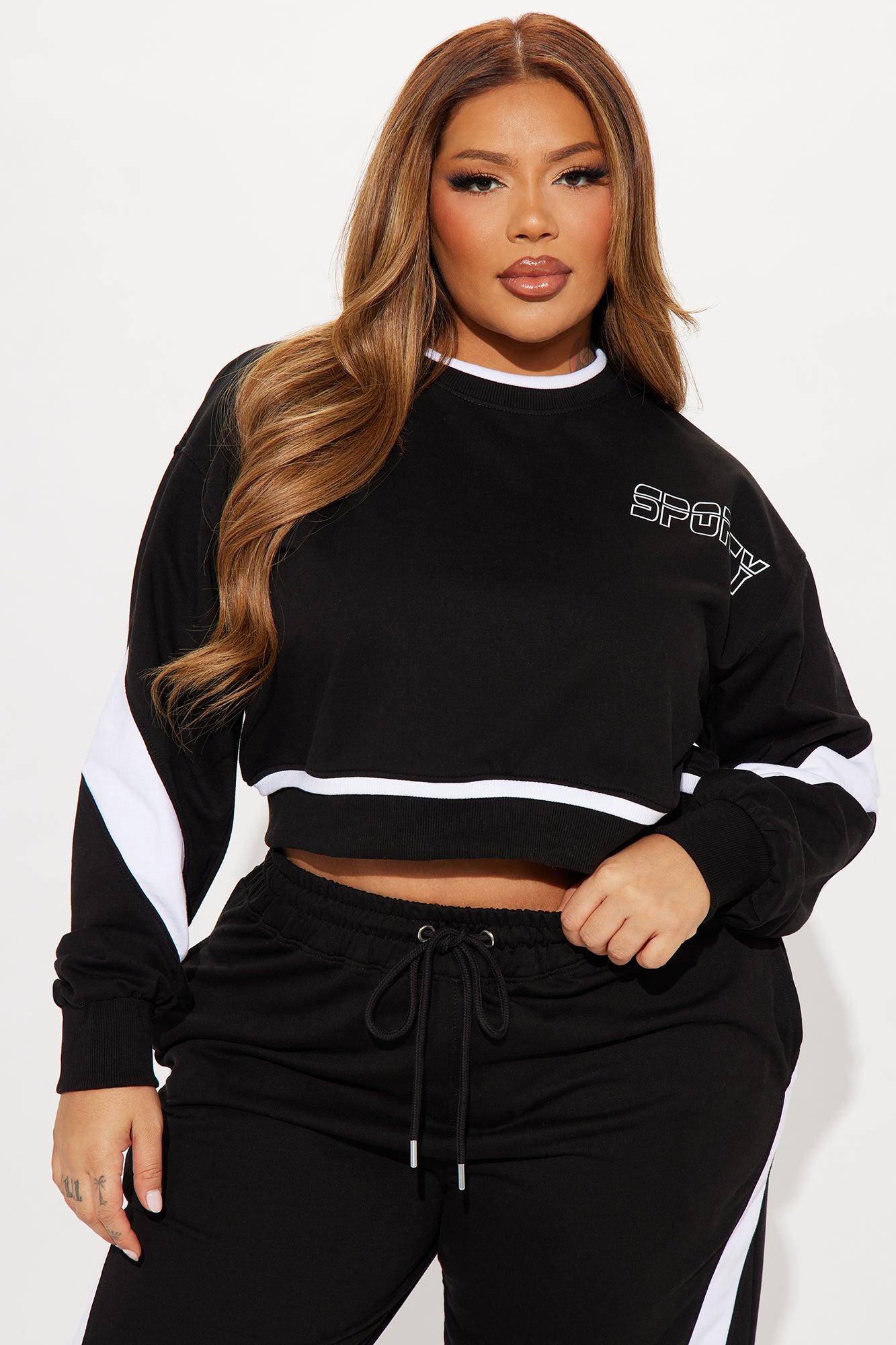Sporty And Flirty Cropped Sweatshirt - Black/White Product Image