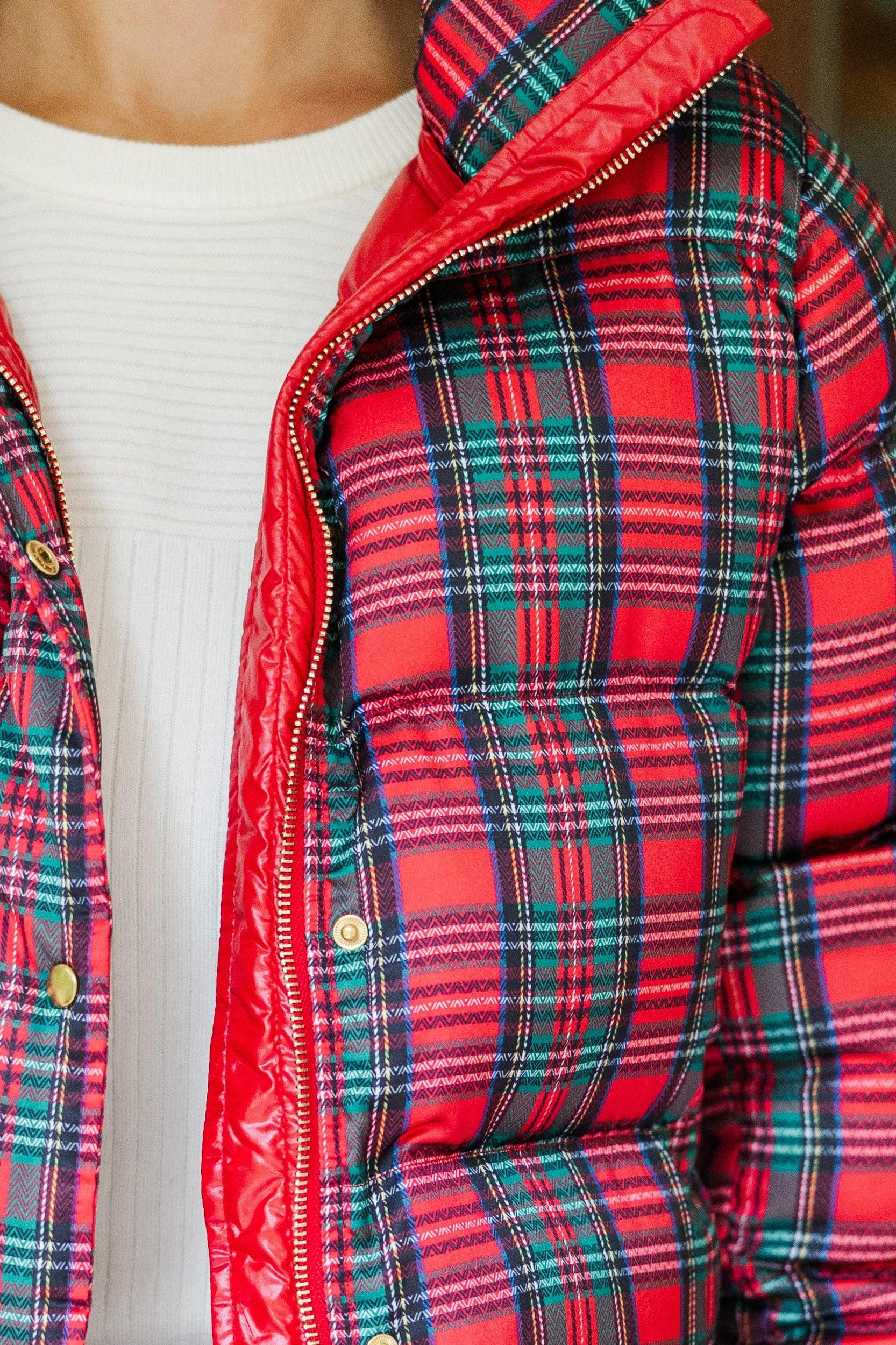 Oh So Merry Red Plaid Puffer Jacket Female Product Image