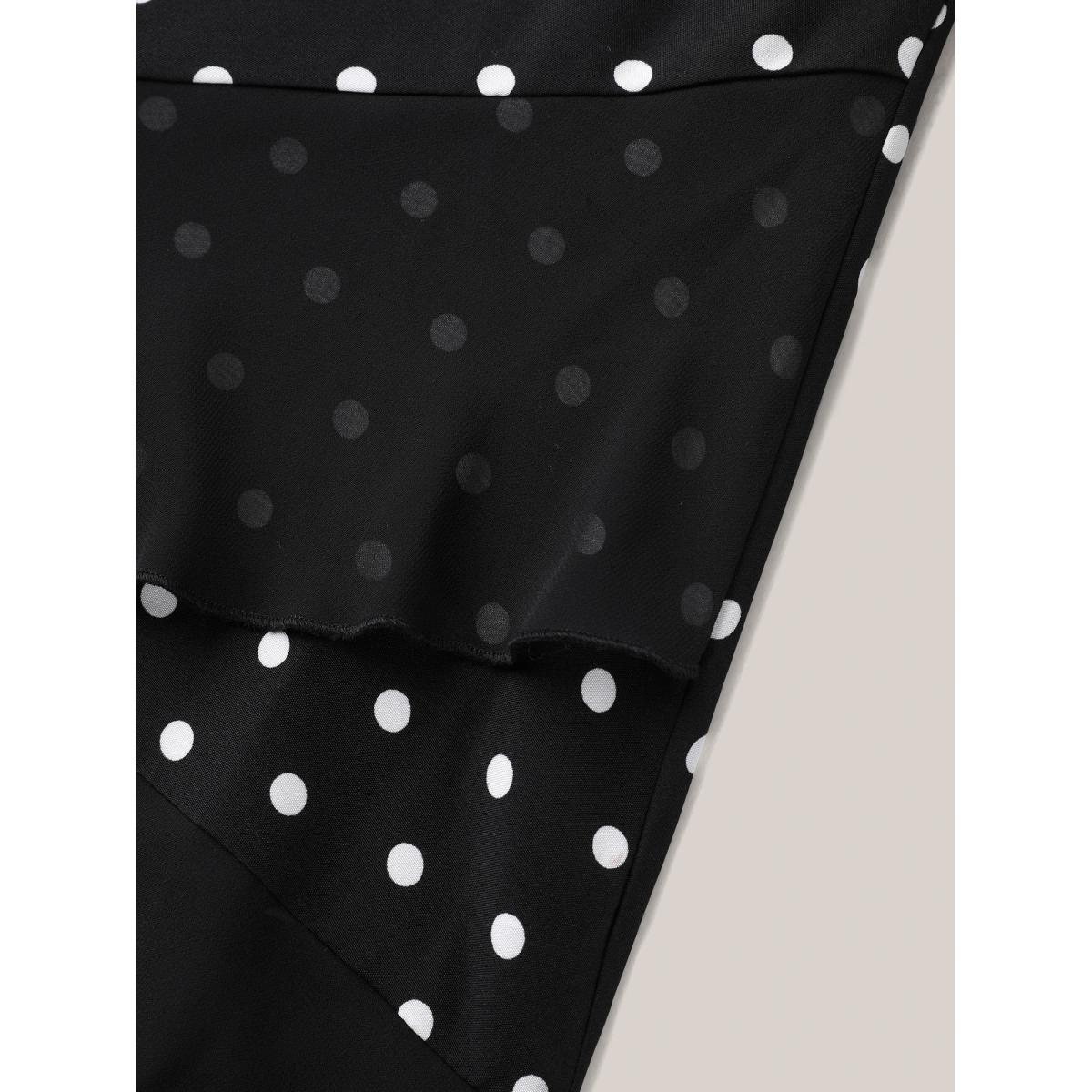 Plus Size Black Polka Dots Spliced Ruffled Hem Shirt Women Short sleeve Round Neck Everyday-Elegant Blouses BloomChic 26/4X Product Image