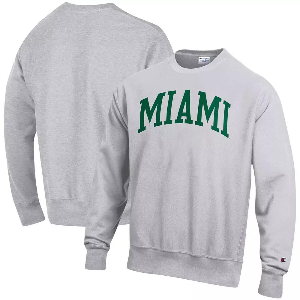 Men's Champion Heathered Gray Miami Hurricanes Big & Tall Reverse Weave Fleece Crewneck Pullover Sweatshirt, Size: XLT, Grey Product Image