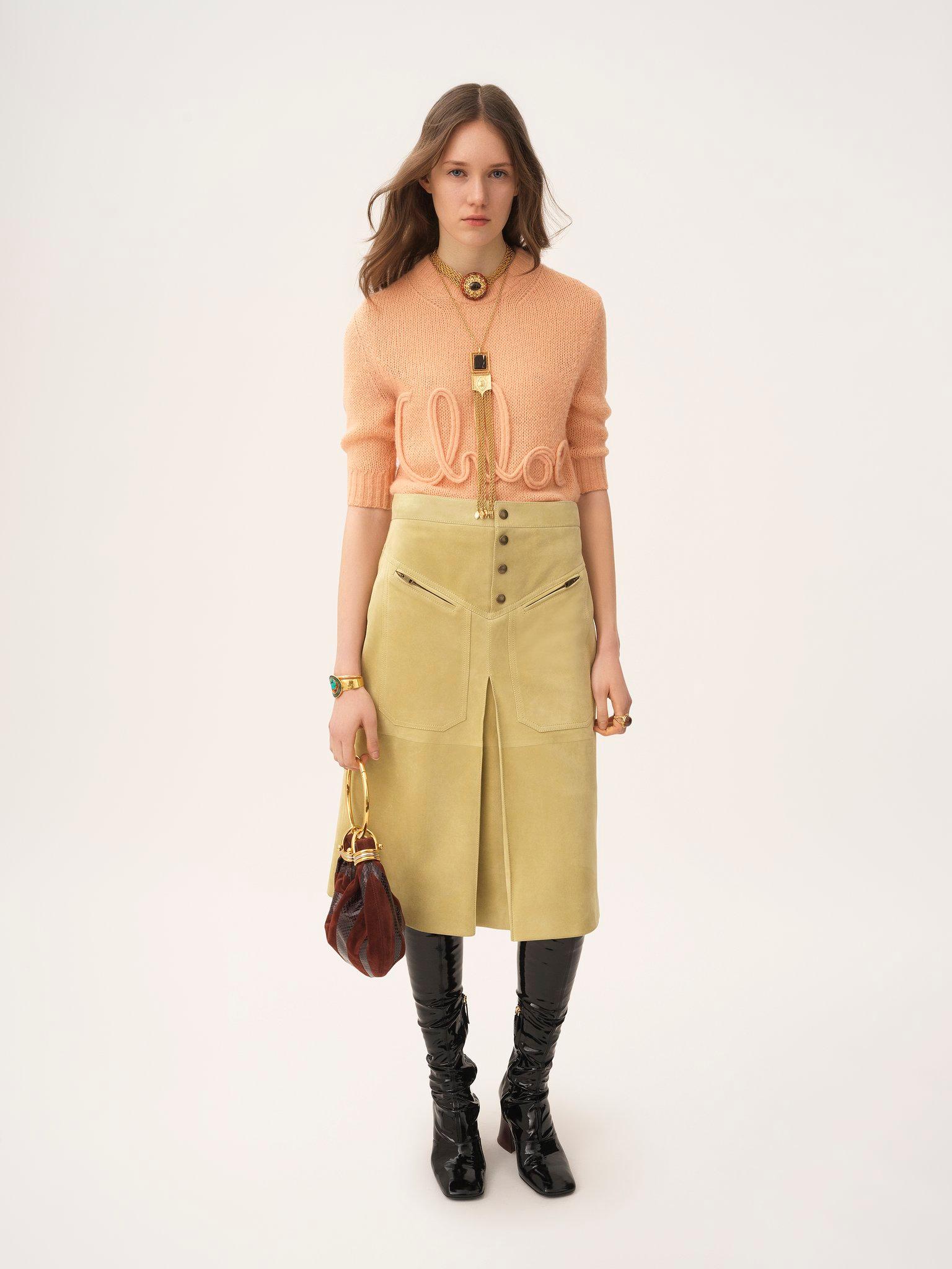 Elbow-sleeve logo sweater in alpaca wool & silk knit Product Image