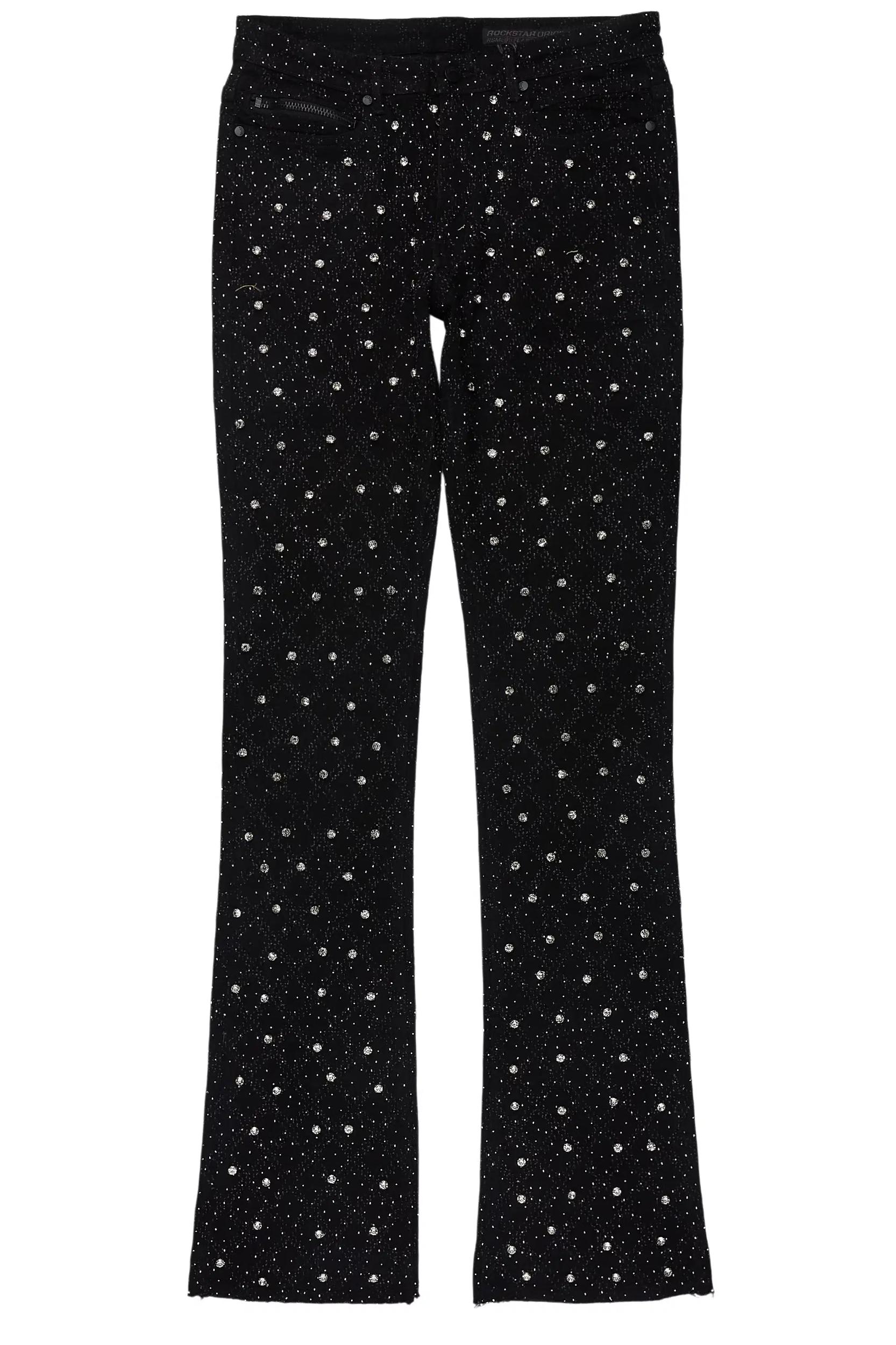 Sareka Black/Silver Rhinestone Stacked Flare Jean Female Product Image